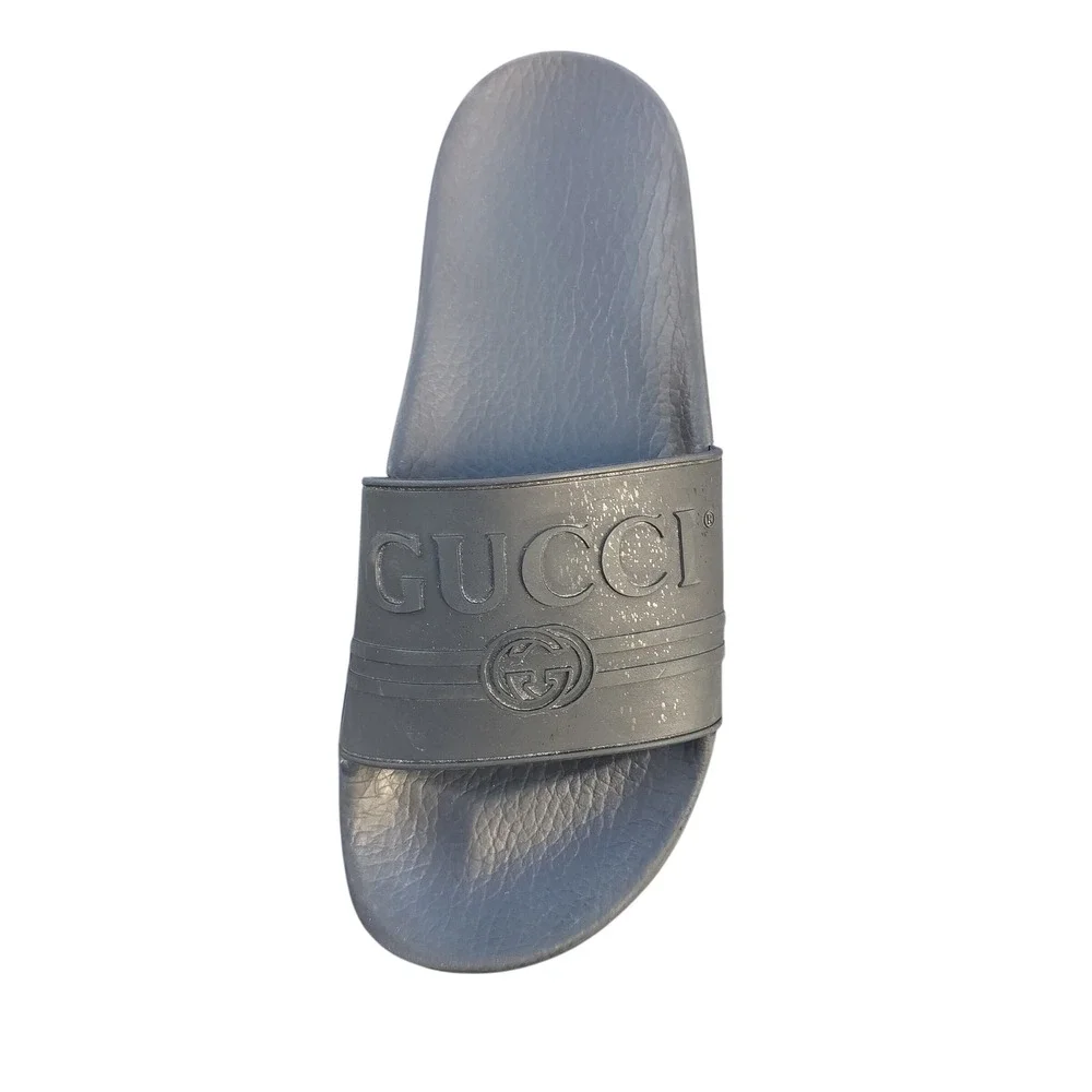 Gucci Rubber Logo Slides Sandals Dark Grey Interlocking G Made in Italy 12